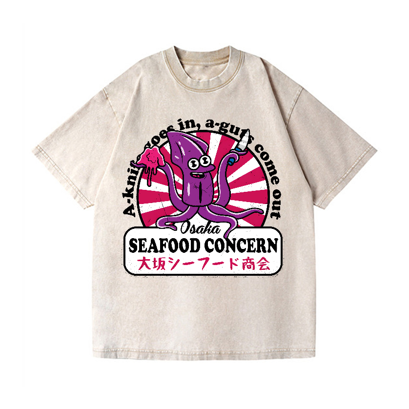 Osaka Seafood Concern Squid Vintage Wash Japanese Design T-Shirt