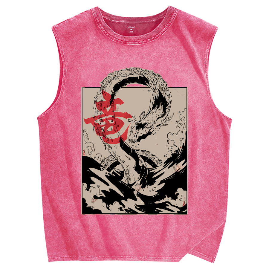 Japanese Dragon Vintage Distressed Washed Tank Top