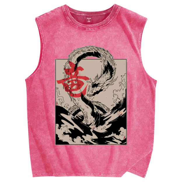 Japanese Dragon Vintage Distressed Washed Tank Top