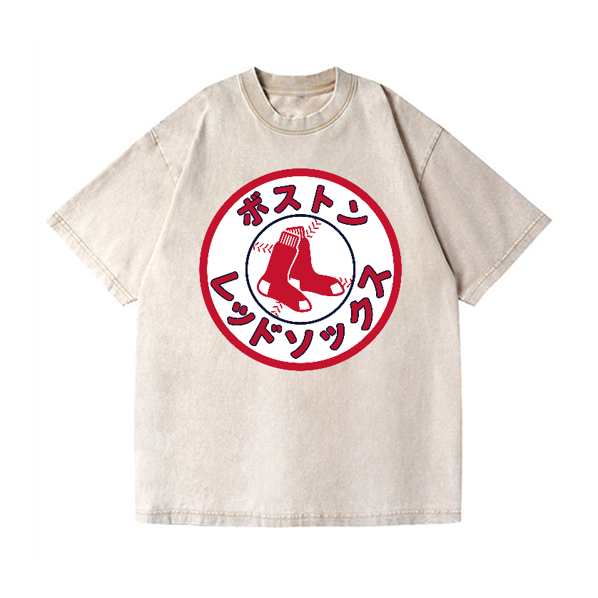 Boston Red Socks Baseball Vintage Wash Japanese Design T-Shirt