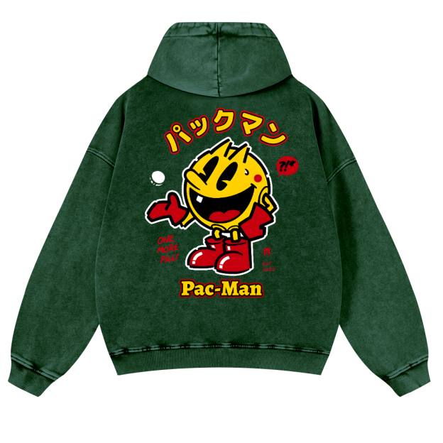 Pacman Vintage Washed Cotton Back Art Hoodie
