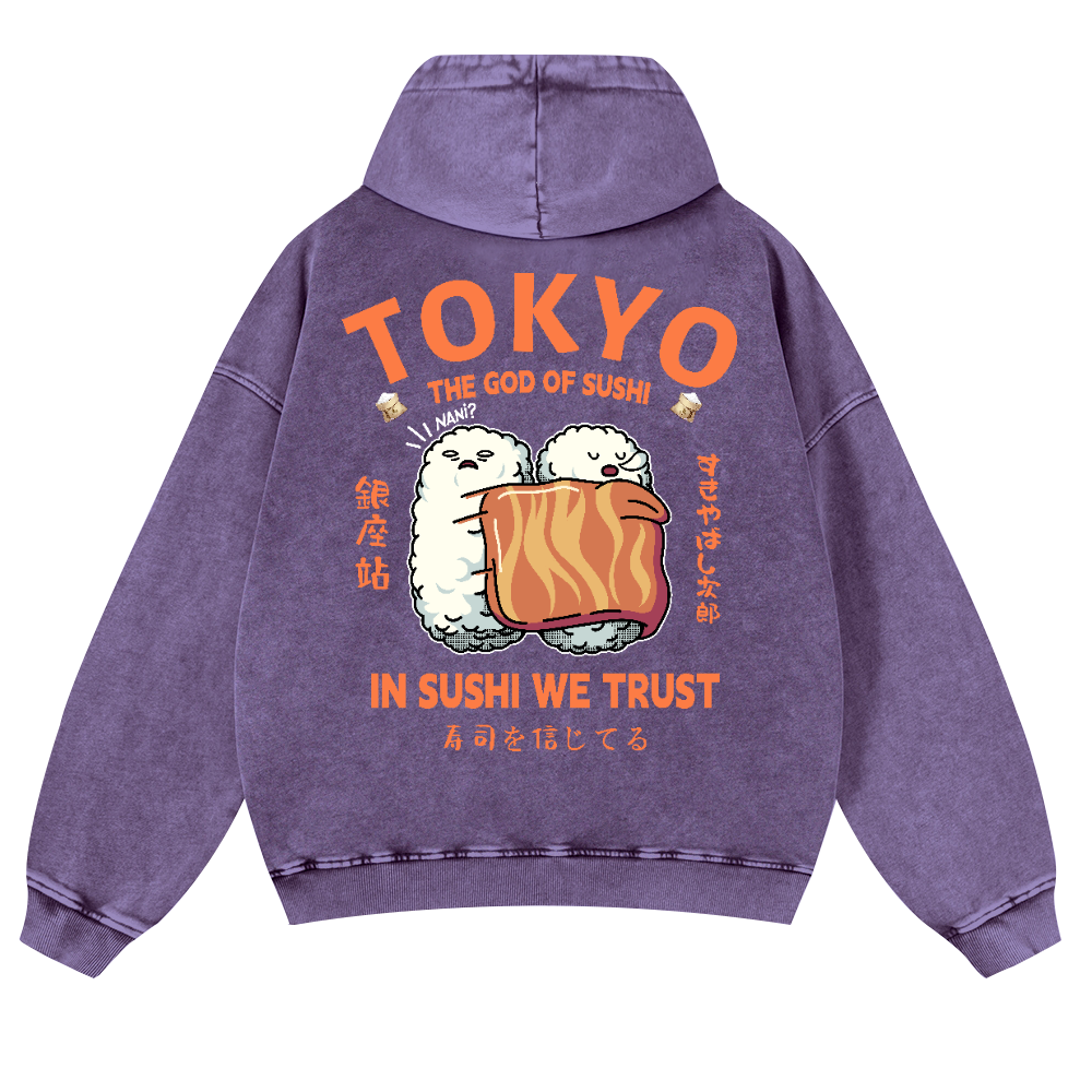 Sushi Vintage Washed Cotton Back Art Hoodie