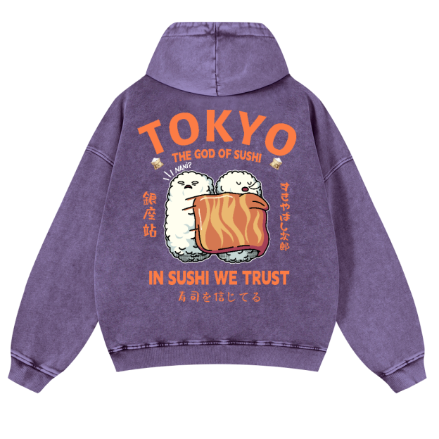 Sushi Vintage Washed Cotton Back Art Hoodie