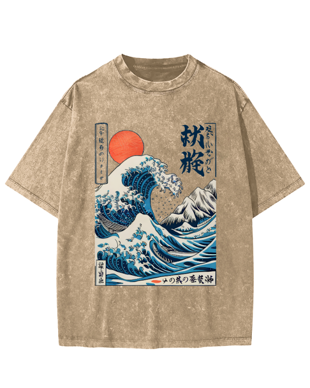 Ukiyo-e ocean Waves Vintage Washed T-shirt