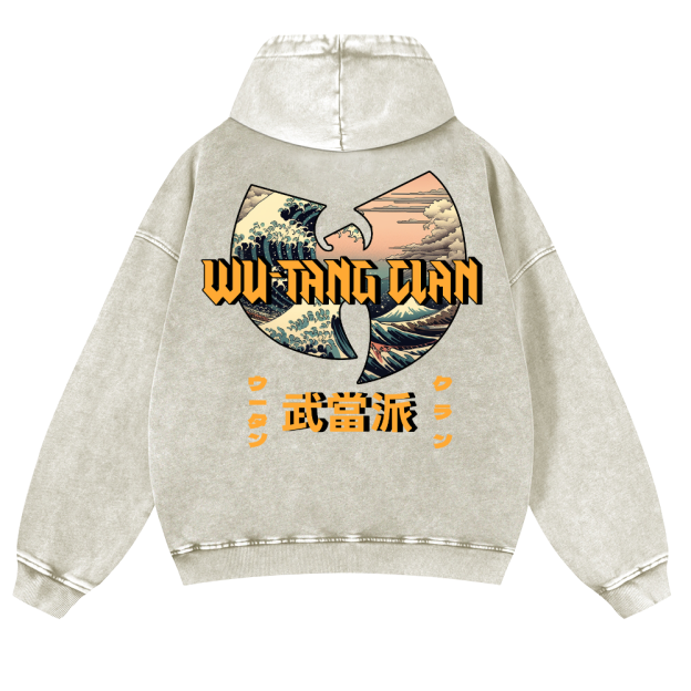 Unisex Wu-Tang Clan Ukiyoe Wave Ukiyoe Wave Vintage Washed Cotton Back Art Hoodie