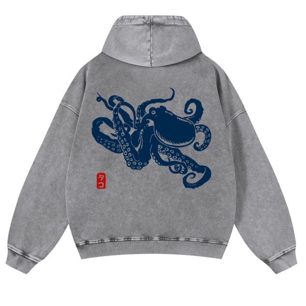 Octopus Vintage Washed Cotton Back Art Hoodie