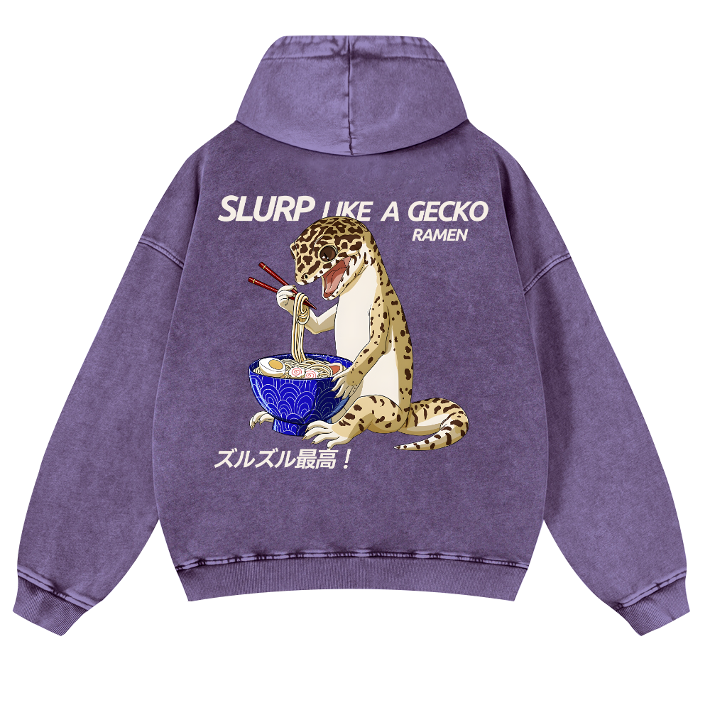 Gecko Vintage Washed Cotton Back Art Hoodie