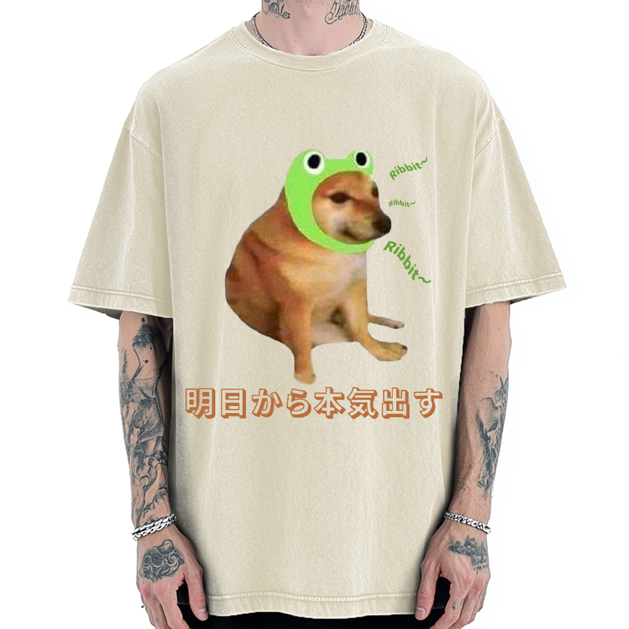 I'll get serious from tomorrow Froggy Cheems Funny Memes Vintage Washed T-shirt