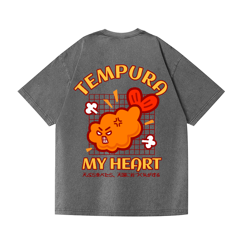 Tempura My Heart Vintage Wash Japanese Design Back Art T-Shirt