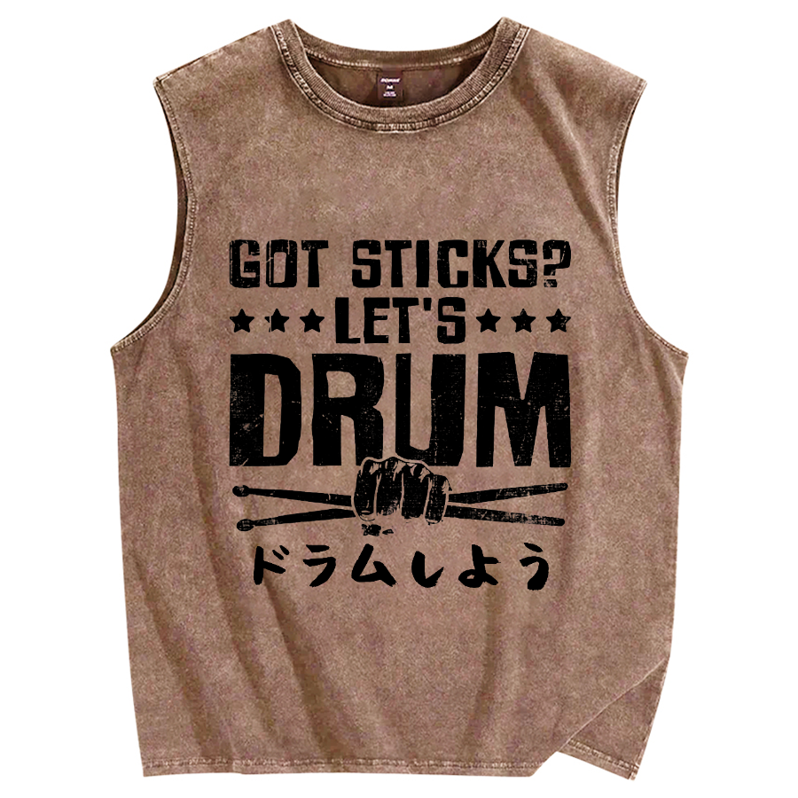 Let's Drum Vintage Distressed Washed Tank Top