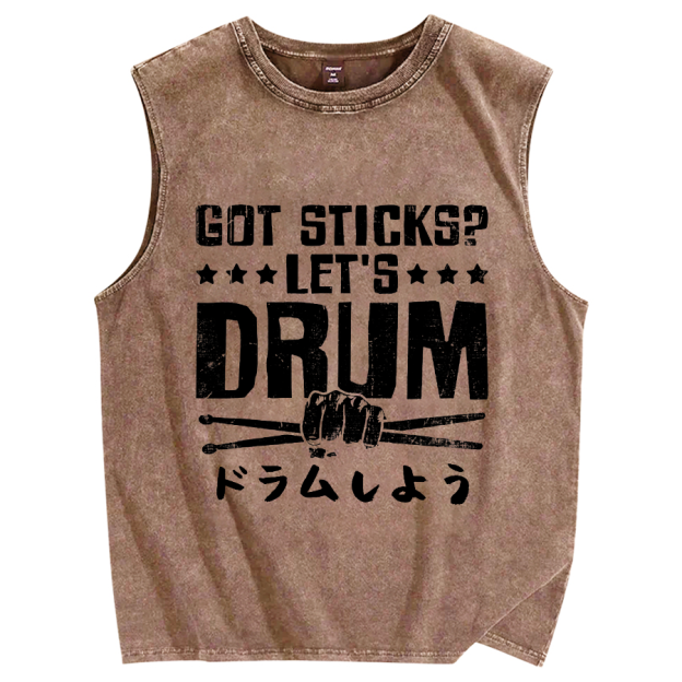 Let's Drum Vintage Distressed Washed Tank Top