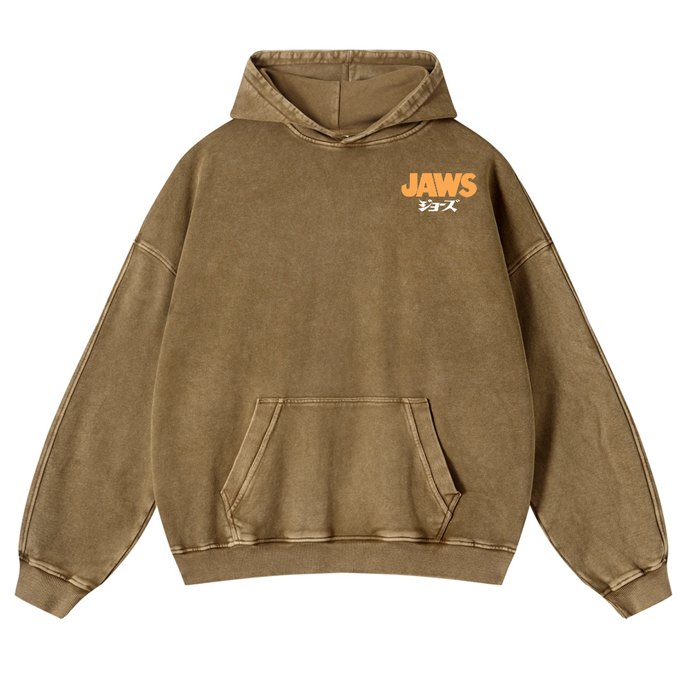 Jaws Shark Vintage Washed Cotton Back Art Hoodie