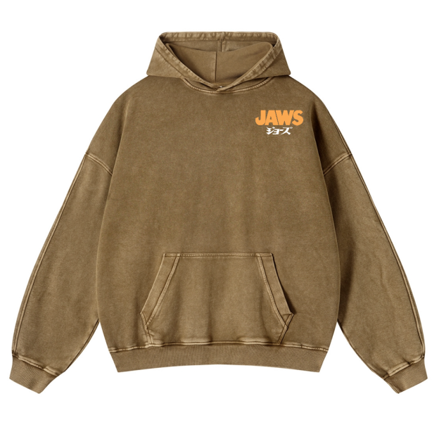 Jaws Shark Vintage Washed Cotton Back Art Hoodie