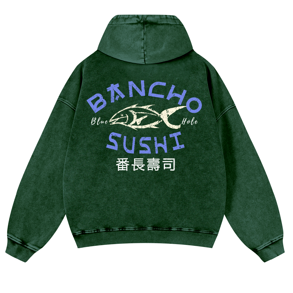 Bancho Sushi Vintage Washed Cotton Back Art Hoodie