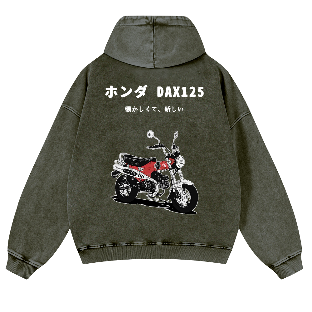 Motorcycle Bike Vintage Washed Cotton Back Art Hoodie