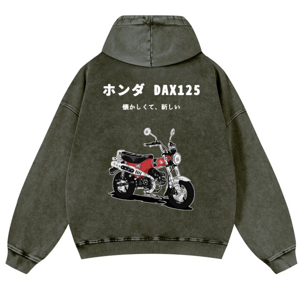 Motorcycle Bike Vintage Washed Cotton Back Art Hoodie