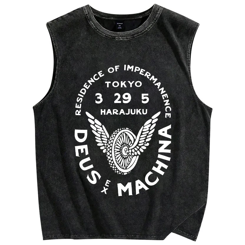 Unisex Deus Ex Machina Tokyo Japanese Style Printed Washed Tank Top
