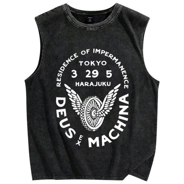 Unisex Deus Ex Machina Tokyo Japanese Style Printed Washed Tank Top