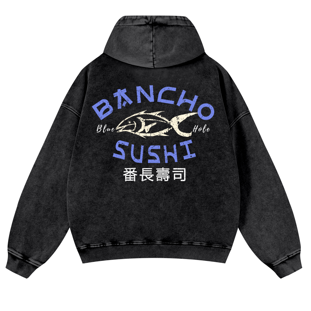 Bancho Sushi Vintage Washed Cotton Back Art Hoodie