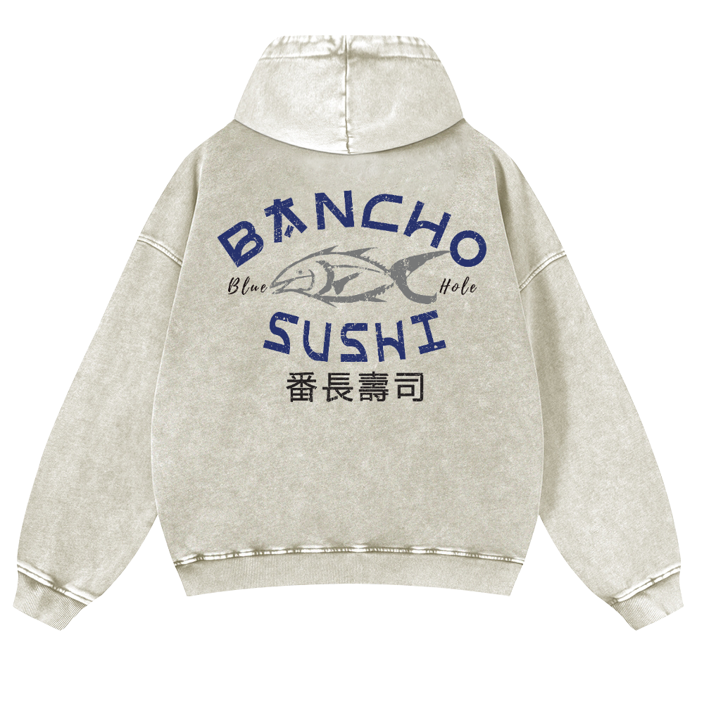 Bancho Sushi Vintage Washed Cotton Back Art Hoodie