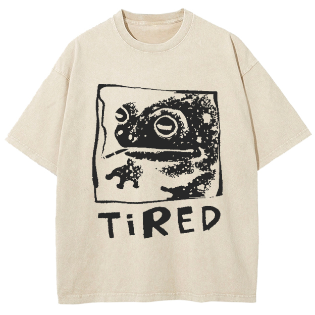 Tired Frog Funny Washed T-Shirt