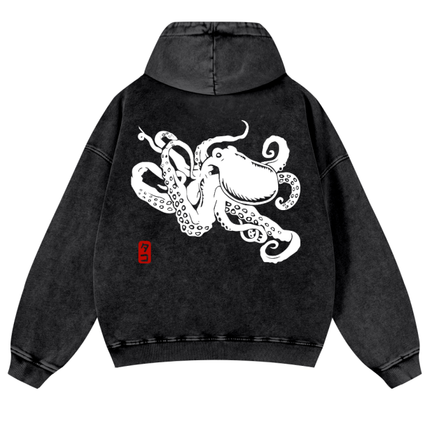 Octopus Vintage Washed Cotton Back Art Hoodie