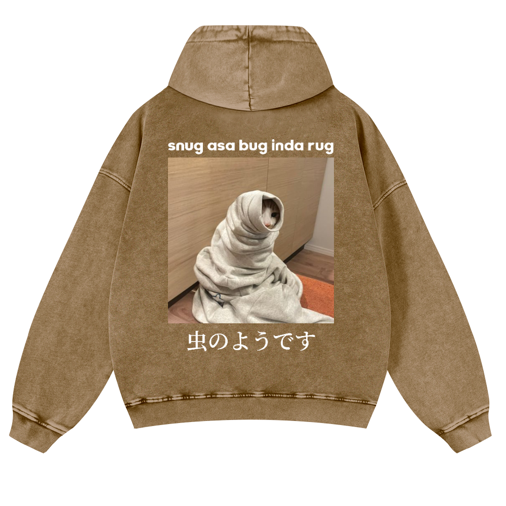 Snug Cat Vintage Washed Cotton Back Art Hoodie