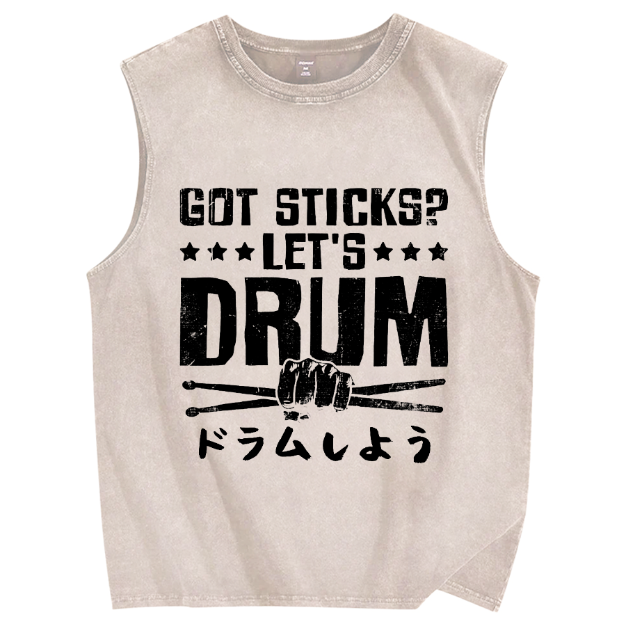 Let's Drum Vintage Distressed Washed Tank Top