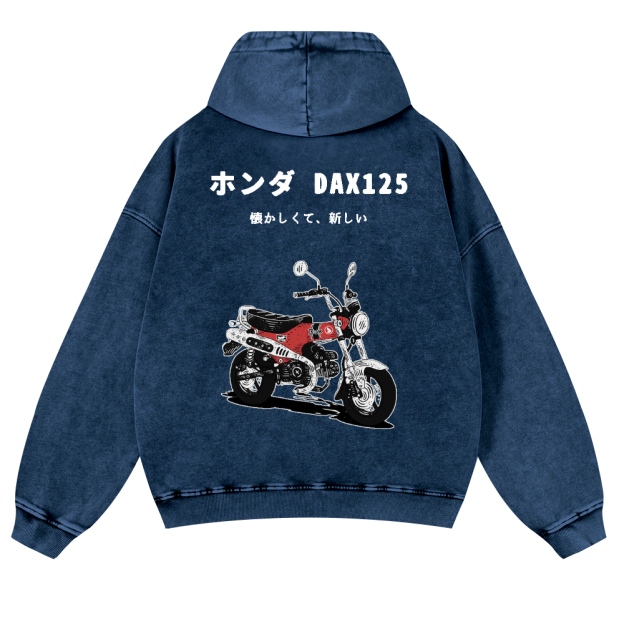 Motorcycle Bike Vintage Washed Cotton Back Art Hoodie