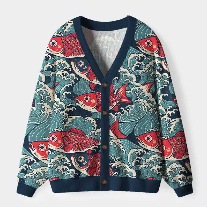 Fishneo Koi Wave Ugly Cardigan Sweater