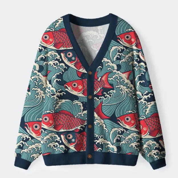 Fishneo Koi Wave Ugly Cardigan Sweater