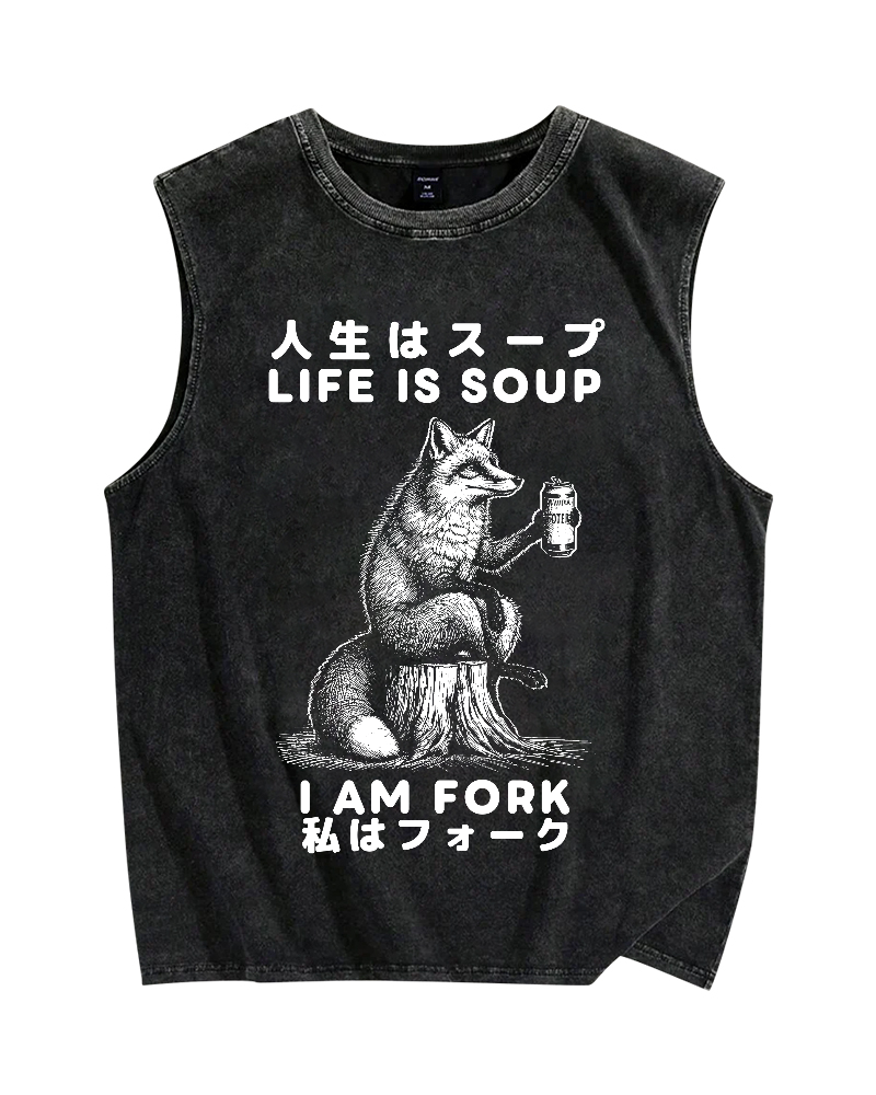 Life Is Soup I Am Fork Vintage Distressed Washed Tank Top