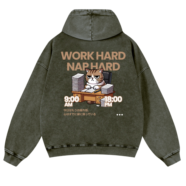 Cat Vintage Washed Cotton Back Art Hoodie