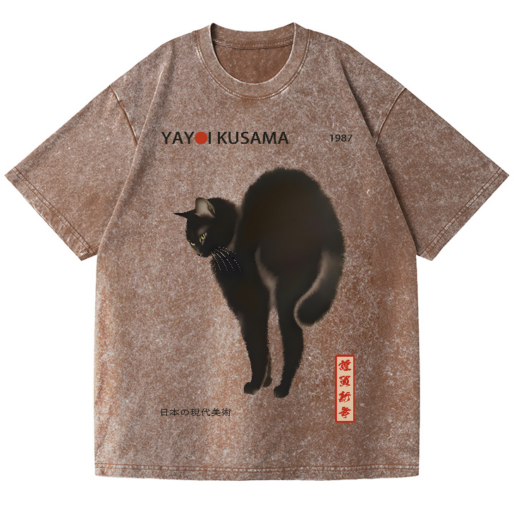Yayoi Kusama Cat Vintage Wash Japanese Design T-Shirt