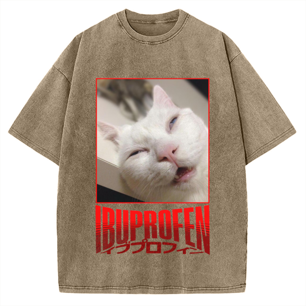 Ibuprofen Cat Vintage Washed T-shirt