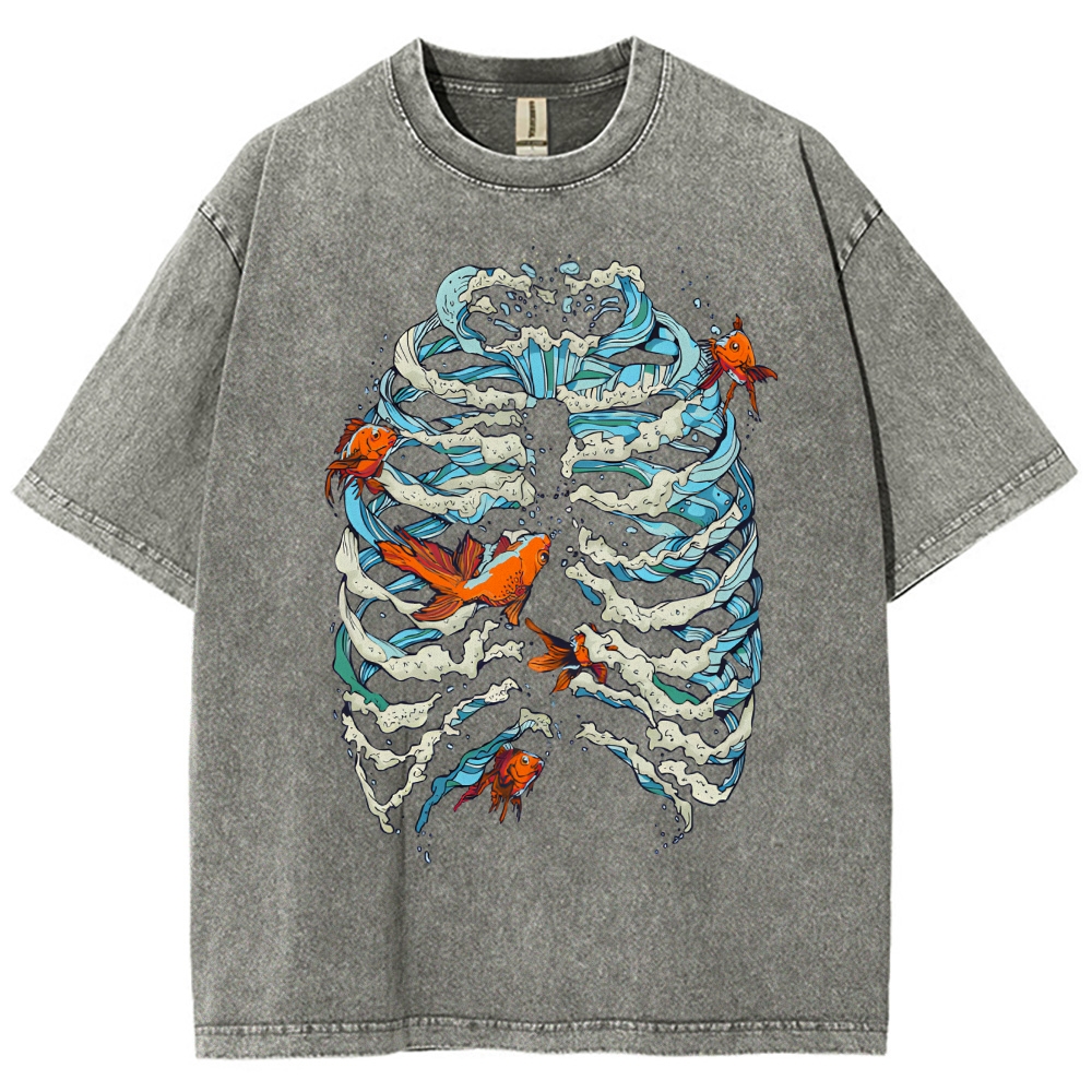 Fish & Wave Bone Art Vintage Cozy T Shirt