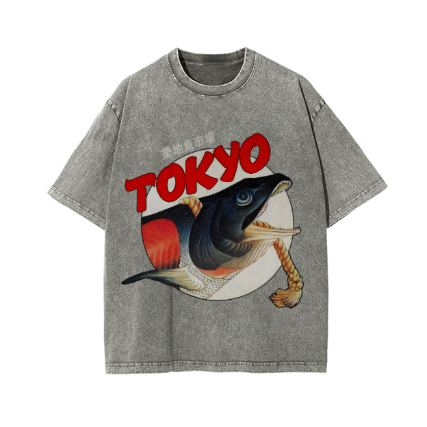 Tsukiji Fish Market Vintage Wash Japanese Design T-Shirt