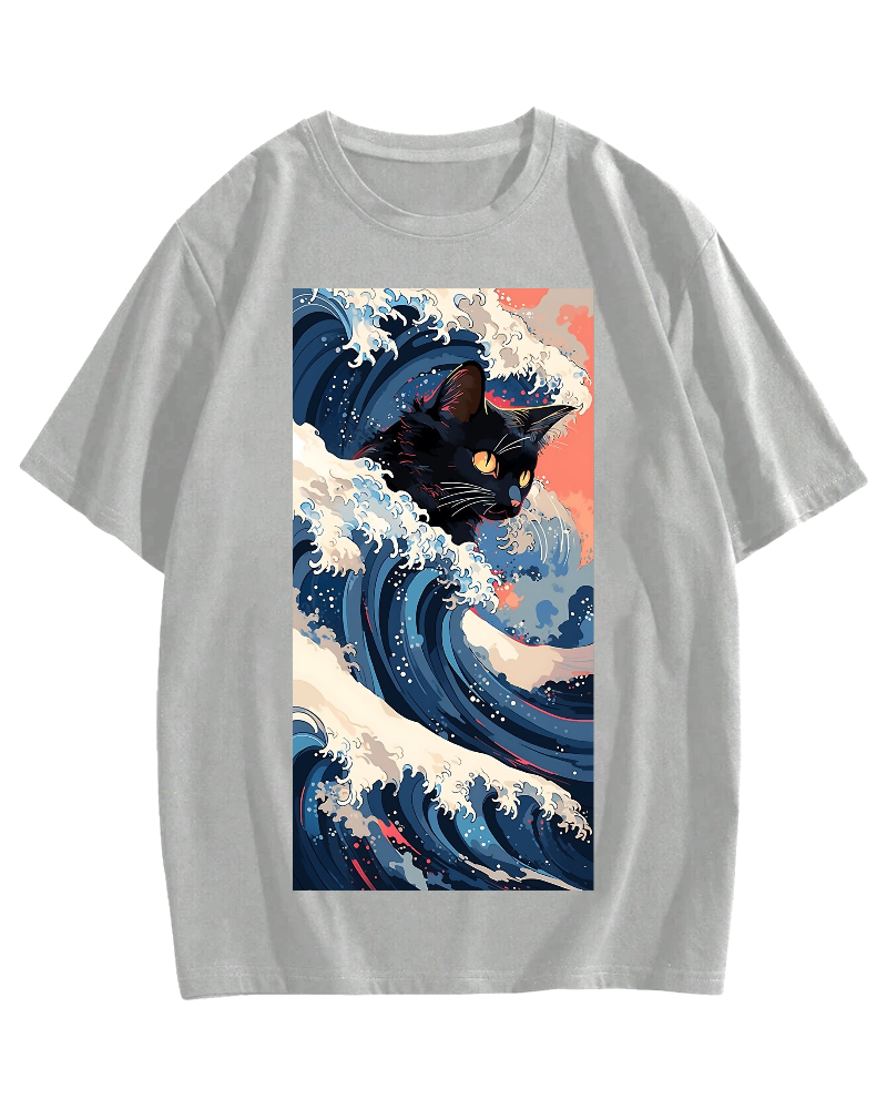Cat of the Great Wave off Kanagawa Cotton casual T-shirt