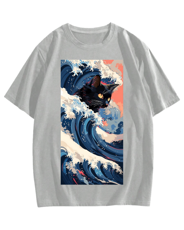 Cat of the Great Wave off Kanagawa Cotton casual T-shirt