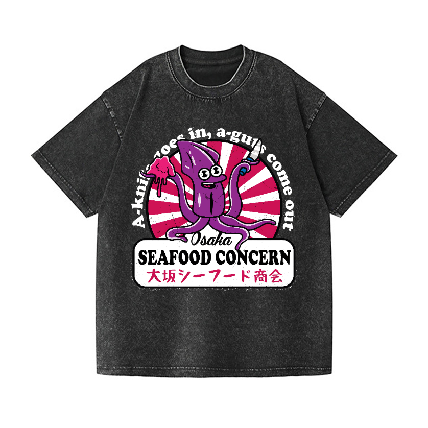 Osaka Seafood Concern Squid Vintage Wash Japanese Design T-Shirt