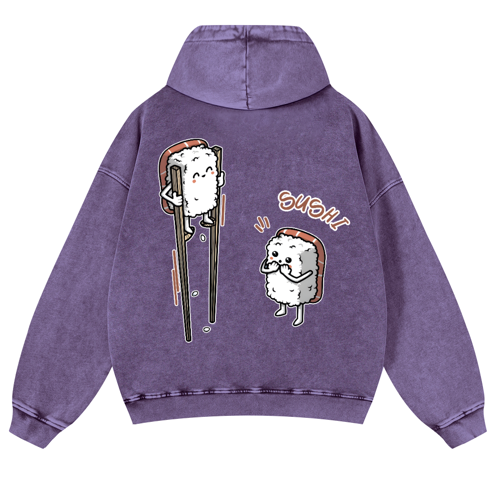 Sushi Vintage Washed Cotton Back Art Hoodie