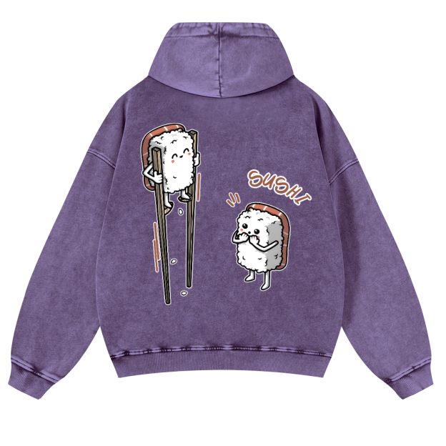 Sushi Vintage Washed Cotton Back Art Hoodie