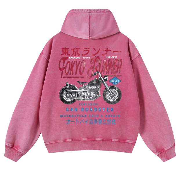 Kawasaki Motorcycle Bike Vintage Washed Cotton Back Art Hoodie