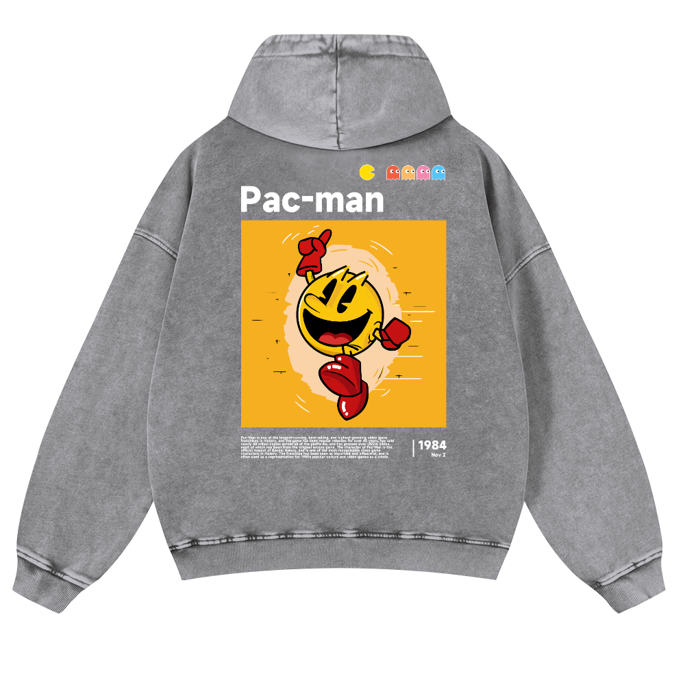 Pacman Vintage Washed Cotton Back Art Hoodie