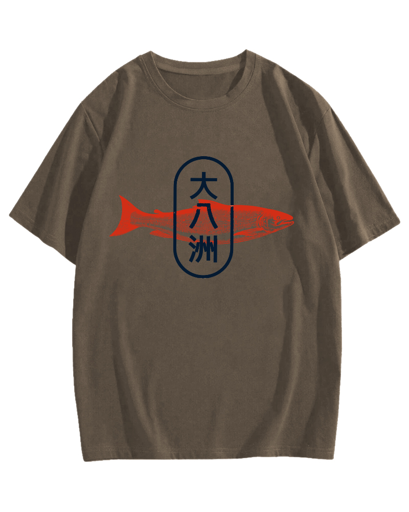 Da Ba Zhou Salmon Japanese Style Cotton casual T-shirt