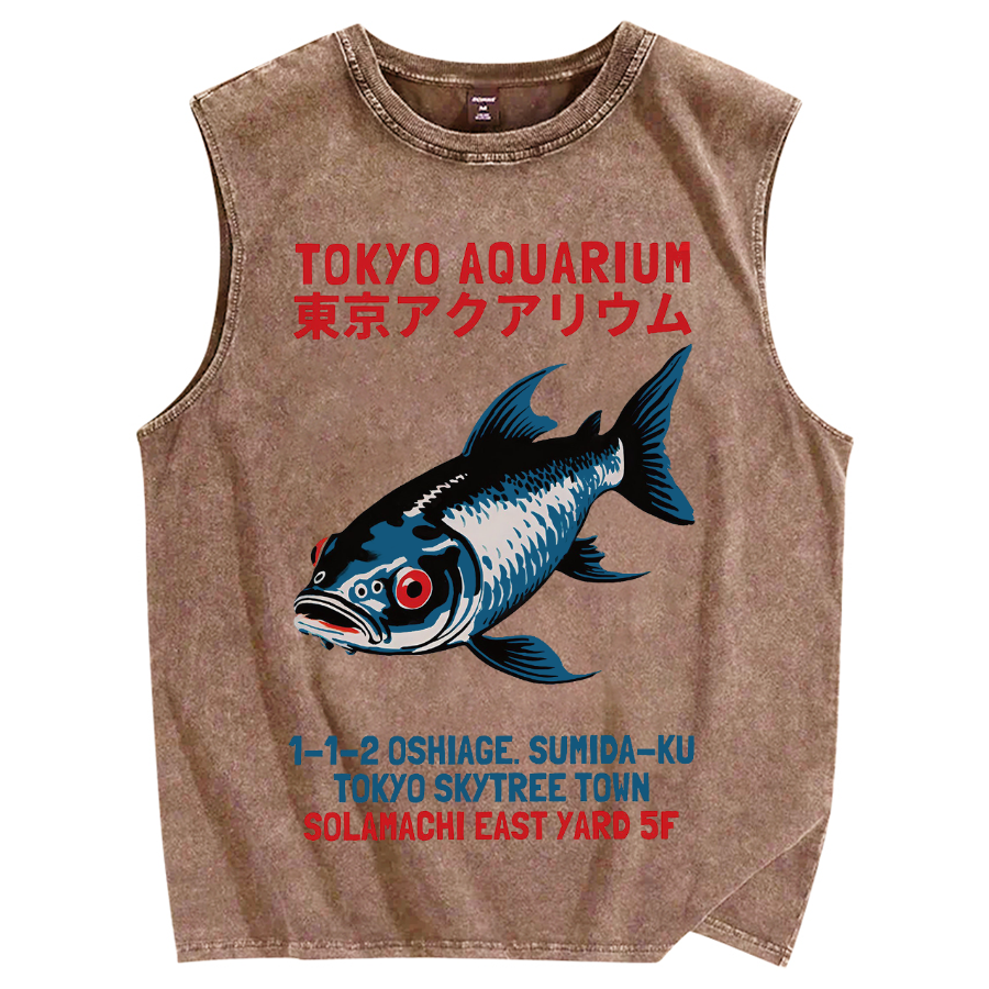 Tokyo Aquarium Japanese Vintage Distressed Washed Tank Top