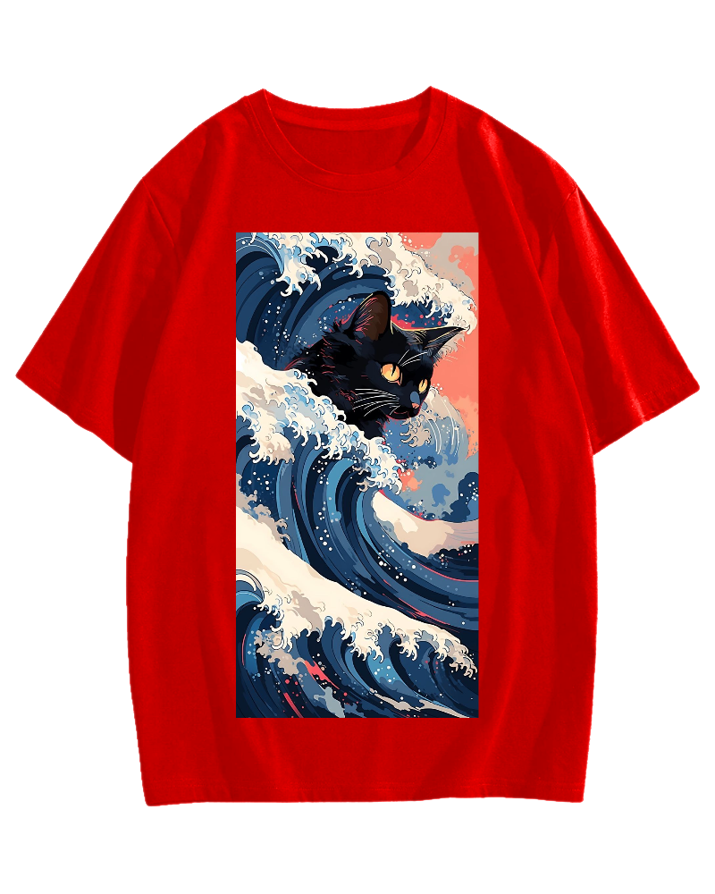 Cat of the Great Wave off Kanagawa Cotton casual T-shirt