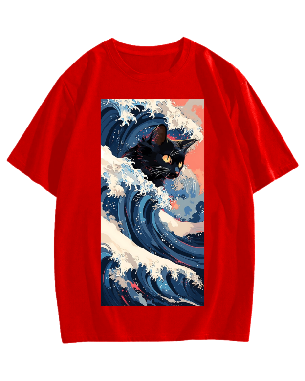 Cat of the Great Wave off Kanagawa Cotton casual T-shirt
