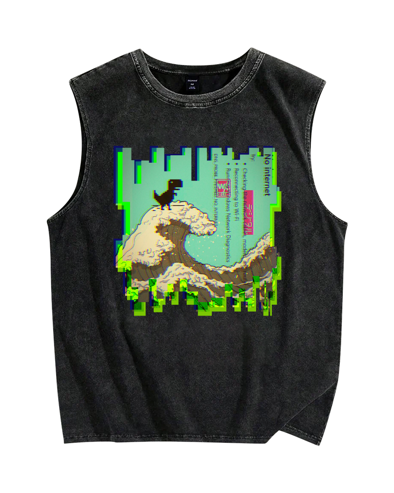 404 Error T-Rex riding the waves Vintage Distressed Washed Tank Top
