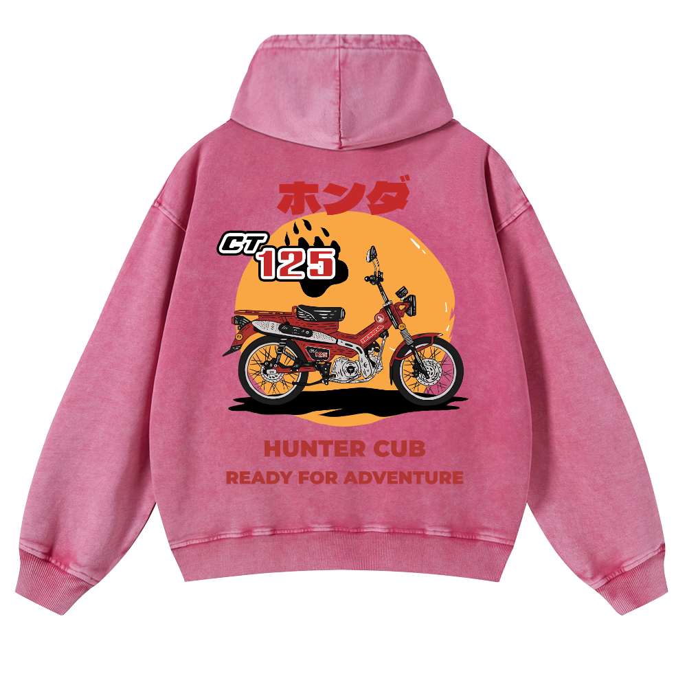 Hunter Cub Motorcycle Bike Vintage Washed Cotton Back Art Hoodie
